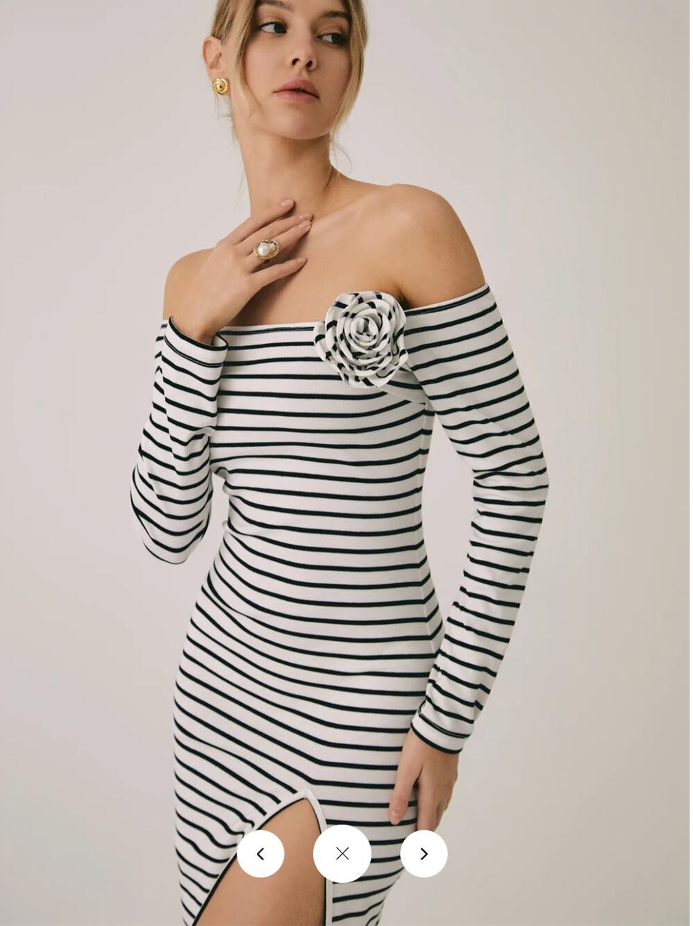 NWT Commense Off-Shoulder Rosette Split Midi Dress Sz M